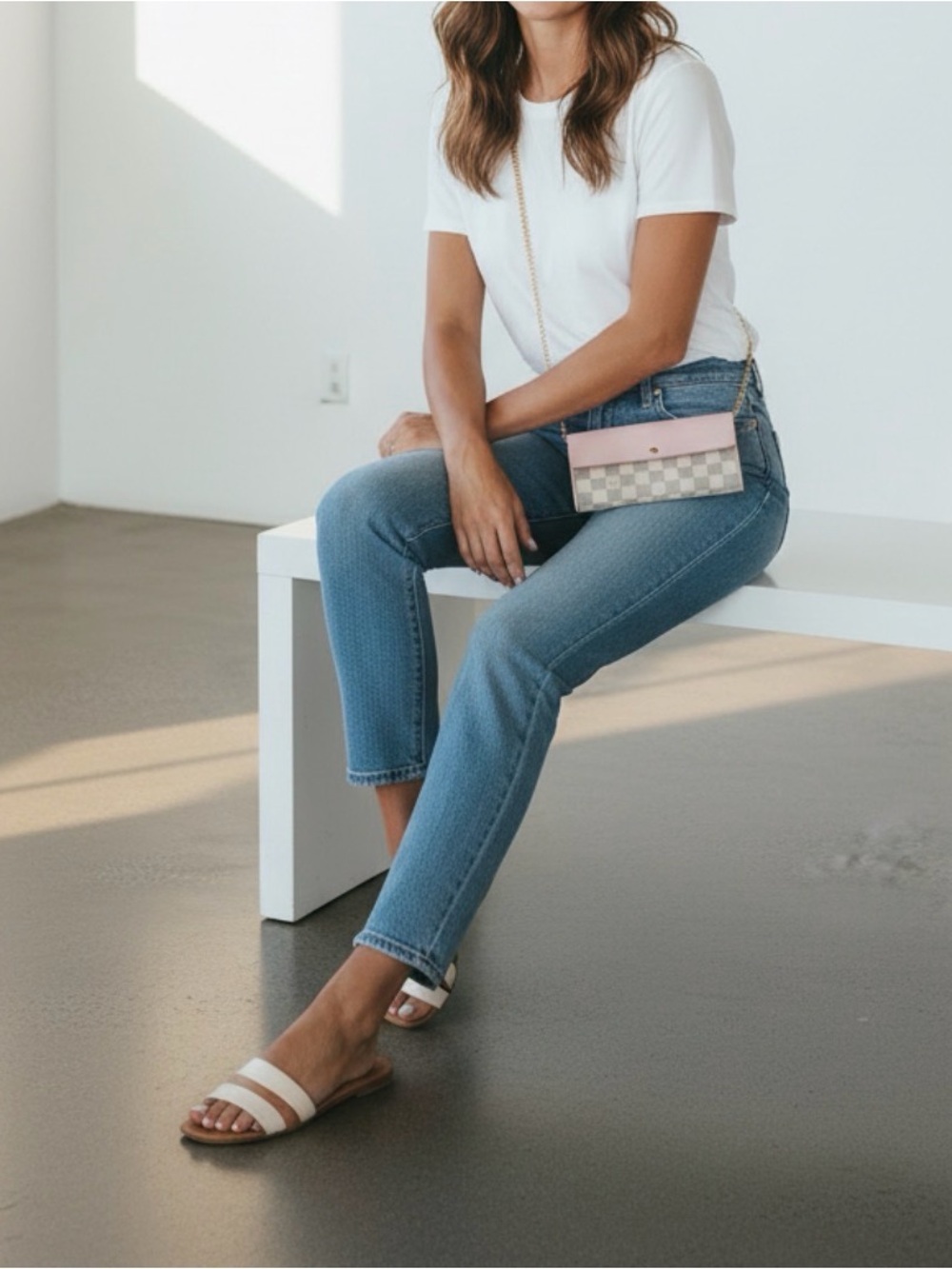 🩷🤍Louis Vuitton Damier Azur Rose Ballerine Wallet on a Chain Crossbody Custom